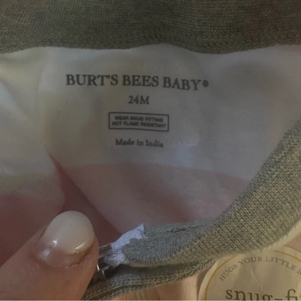 NWT Burt's Bees Baby 24 MLong-Sleeve Stripe Footed Onesie Pajama Pink and White
